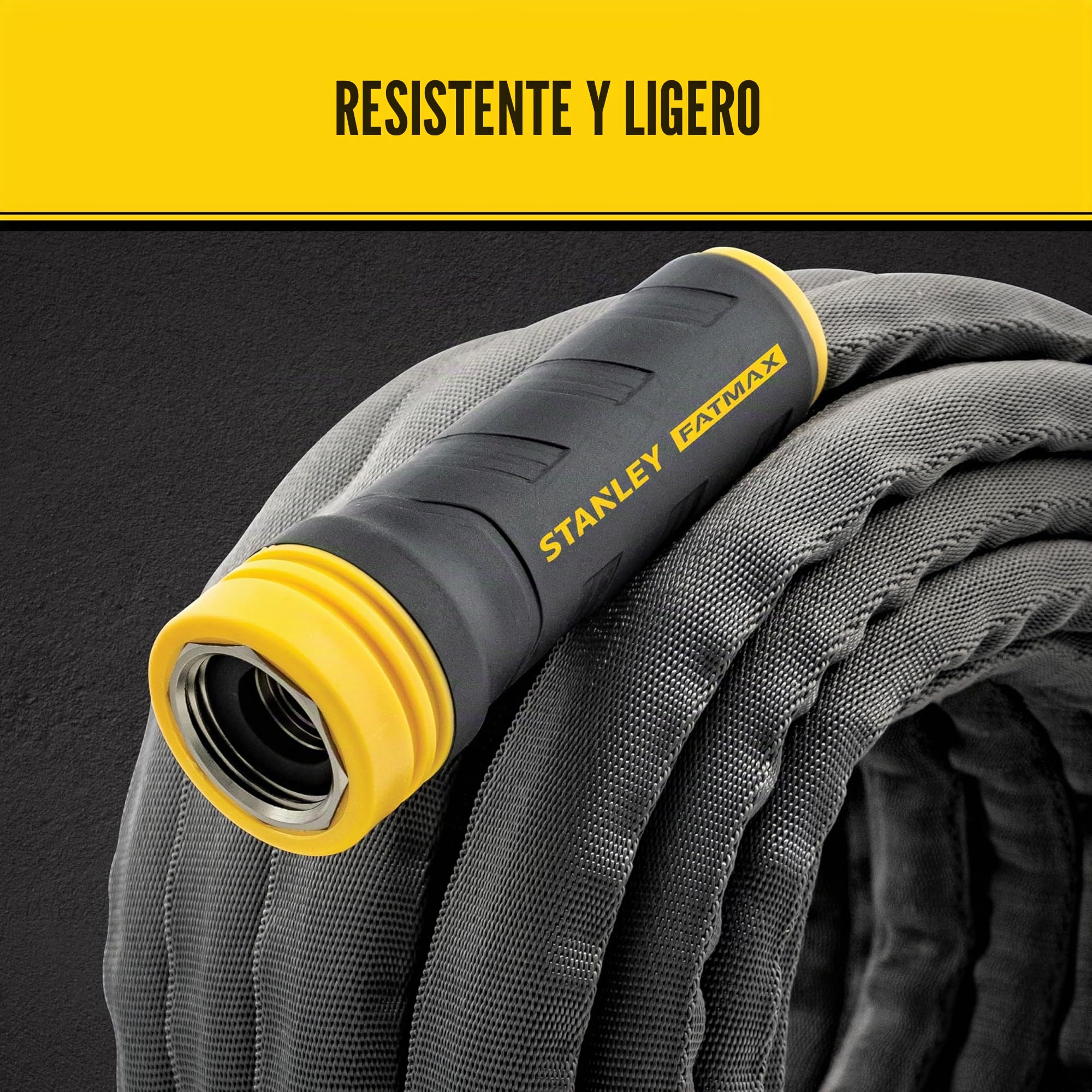 STANLEY BDS918504 Fatmax - Manguera de tela con acoplamiento giratorio de riego, 50 pies x 5/8 pulgadas, gris, 50 pies