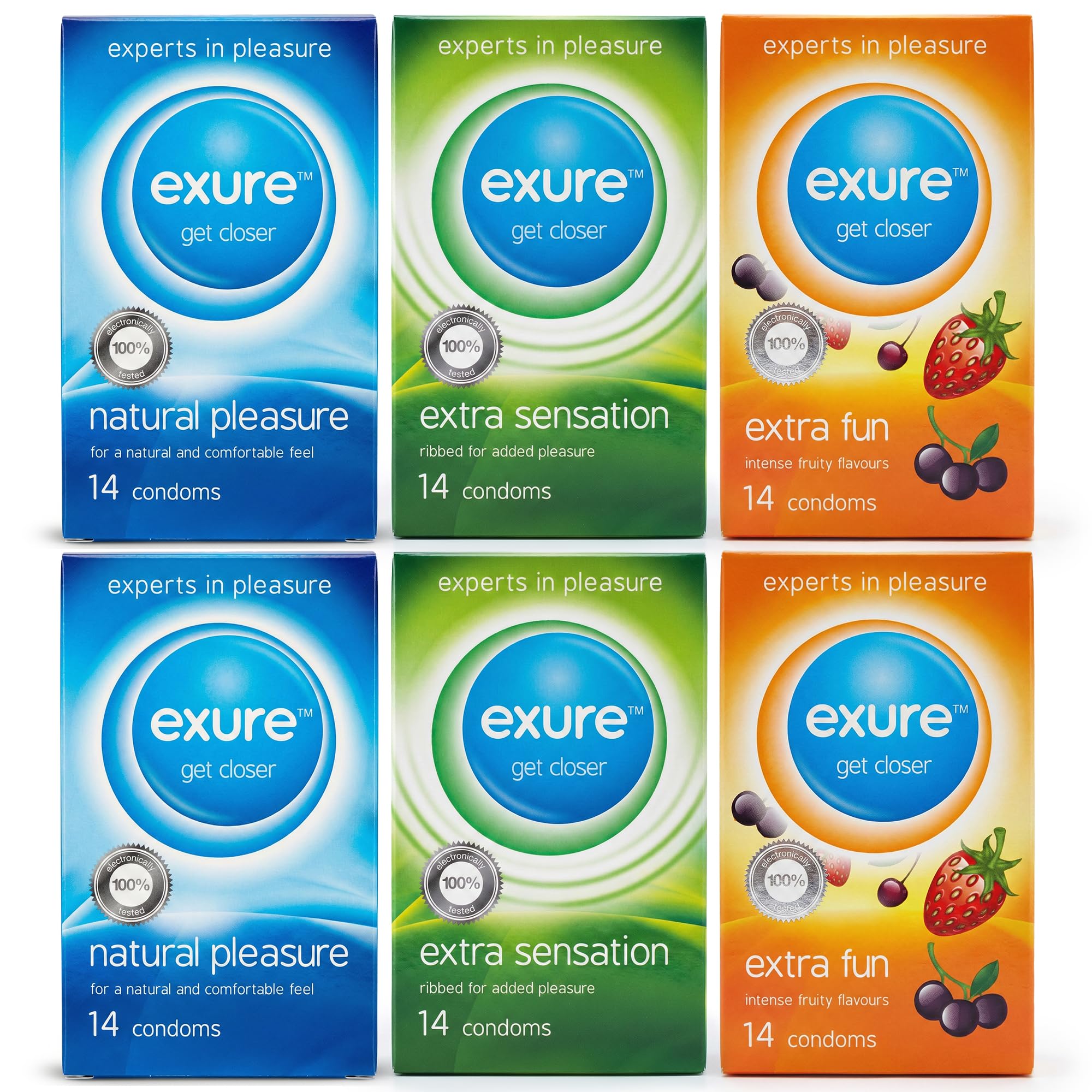 Exure 84pk Bulk Condoms for Men - Ultra Thin, Ribbed & Flavoured Variety Pack for Sensitivity, Safer Sex & Contraception, Includes Thin Feel, Fruity Flavours & Natural Condoms for Intimate Moments