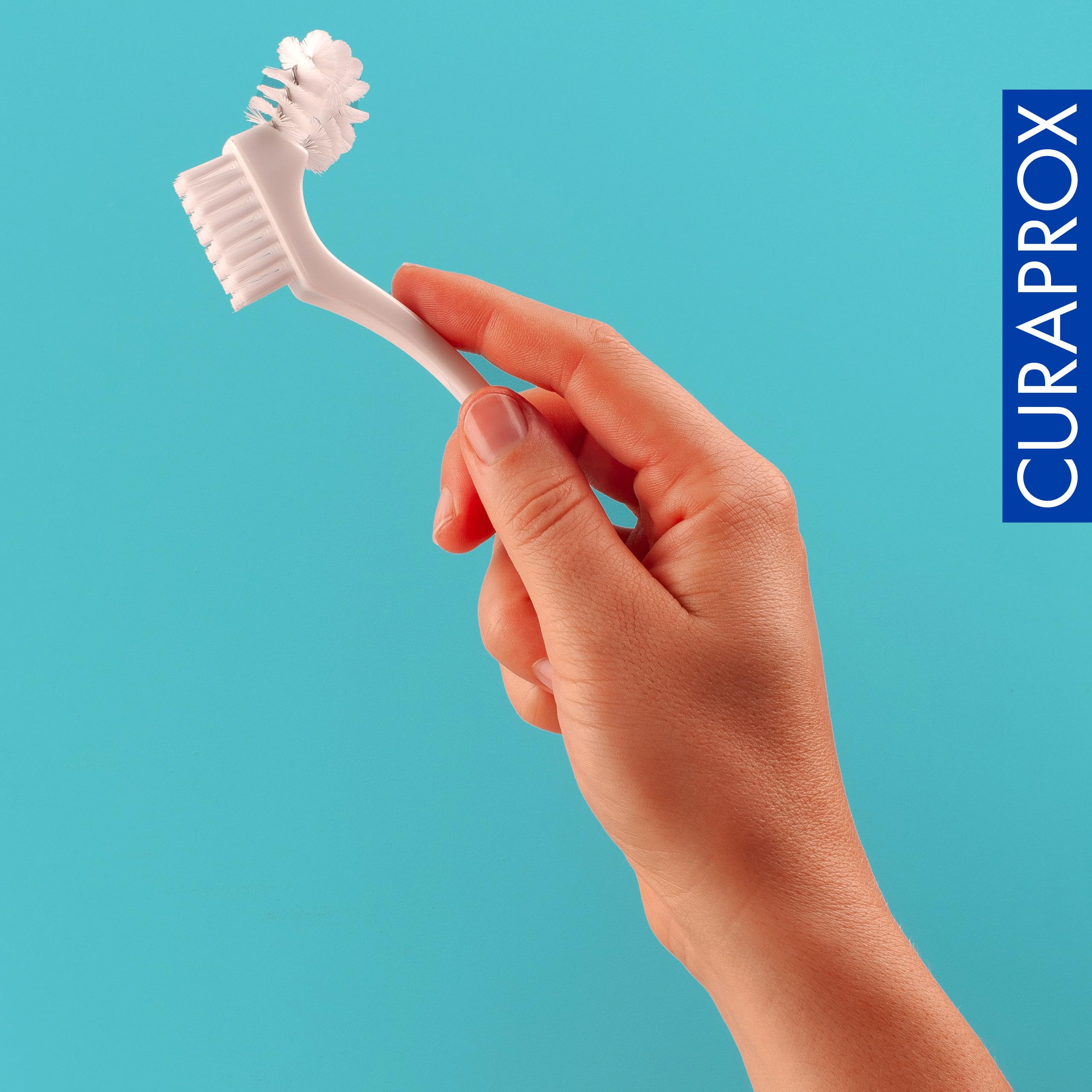 Curaprox BDC Juego de Limpieza Kit de Cuidado Completo para Dentaduras Postizas y Retenedores/Incluye Gel Diario, Concentrado Semanal, Cepillo y Caja de Limpieza/Hecho en Suiza