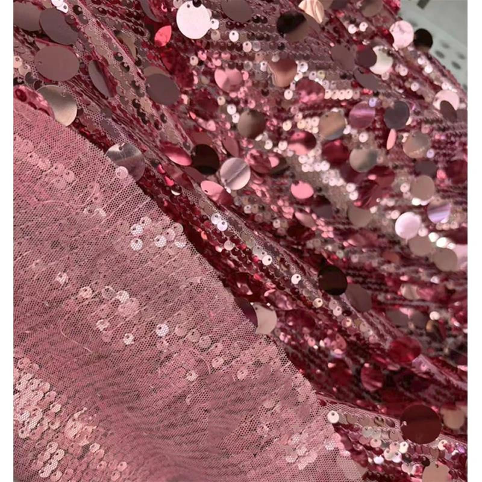Tessuto Ricamato con Paillettes Rosa Caramello, Larghezza 135 cm, Rivestimento in Scala di Pizzo a Rete Elastica for Abito, Applique con Perline Fai da Te(270x135cm)