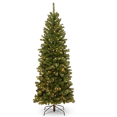 National Tree Company 6 ft Pre-Lit North Valley Spruce Slim Artificial Christmas Tree, 250 Clear Lights, 636 Tips, Includes Stand, Green