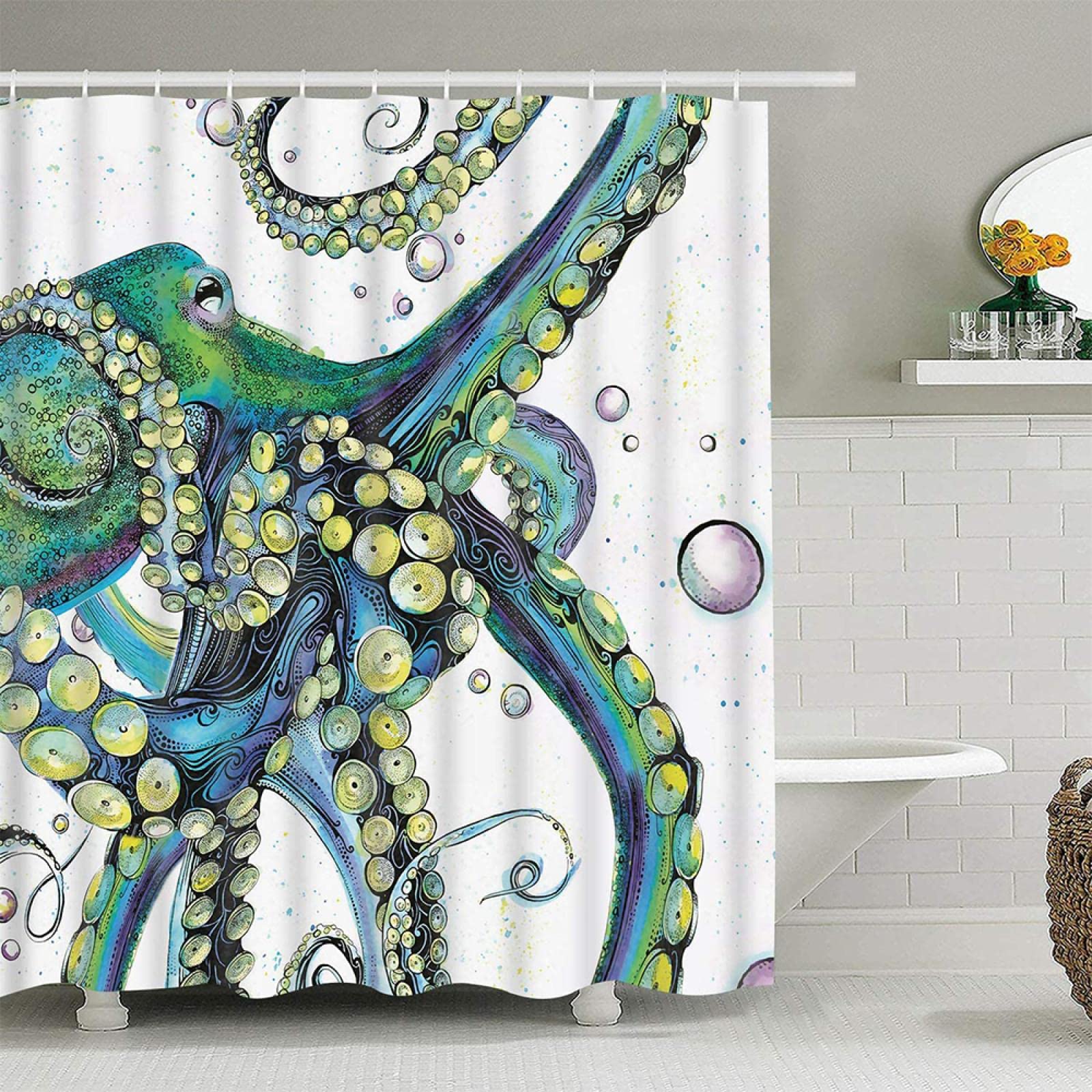 VANZEV Meerjungfrauen-Duschvorhang 183x183 Cm - Wasserdichtes Polyester Mit 12 Haken