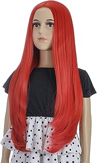MORTICIA Long Straight Middle Parting Girls and Kids Halloween Costume Pretend Play Wig (Red)