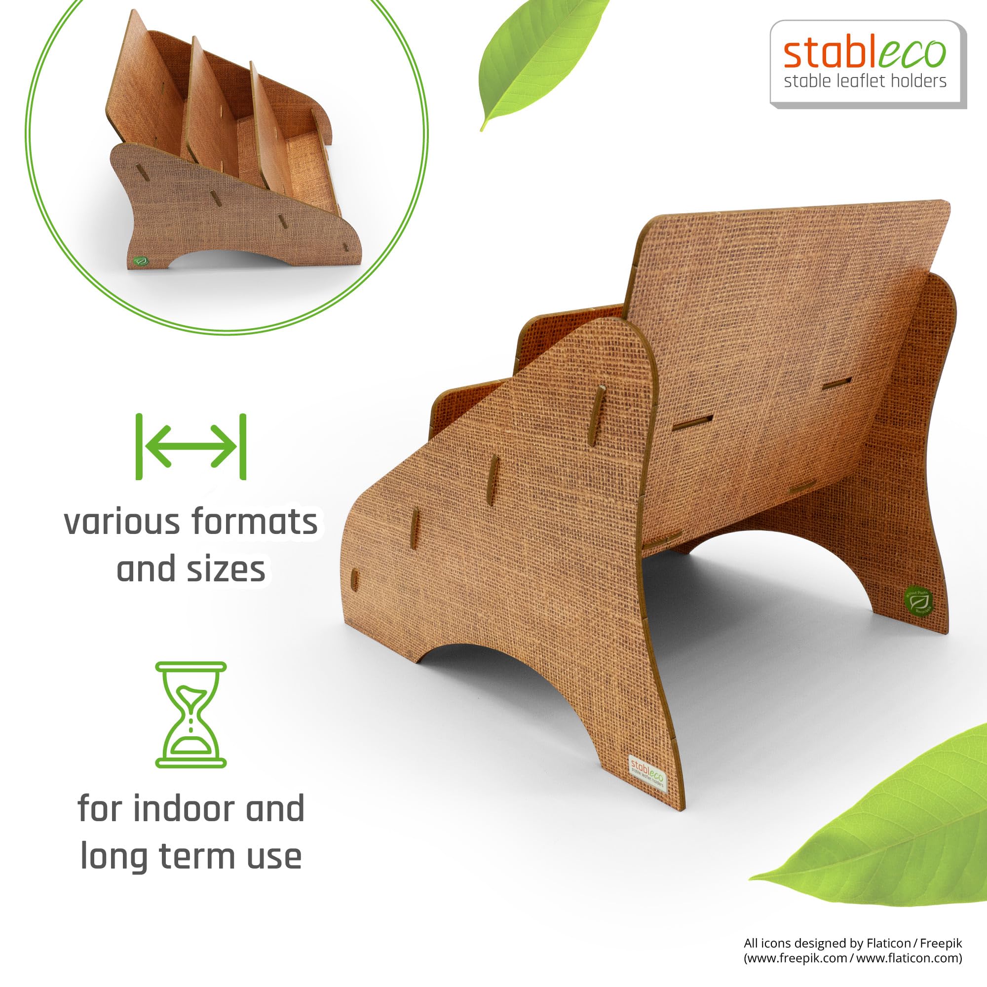 1 soporte para folletos ecológico DIN A5 horizontal con 3 compartimentos estable en diseño natural No Plastic! Just Paper! Soporte sostenible para folletos, soporte para tarjetas postales de