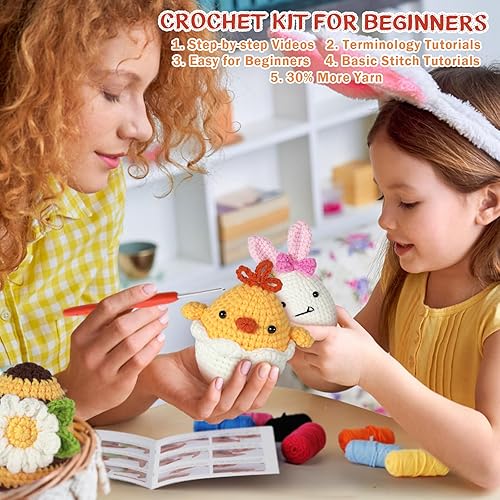 Miniatura 5 de FITNISSFTW Kit de ganchillo de Pascua para principiantes, huevo de conejo de Pascua, huevo de abeja y huevo de pollo con tutoriales en video paso a