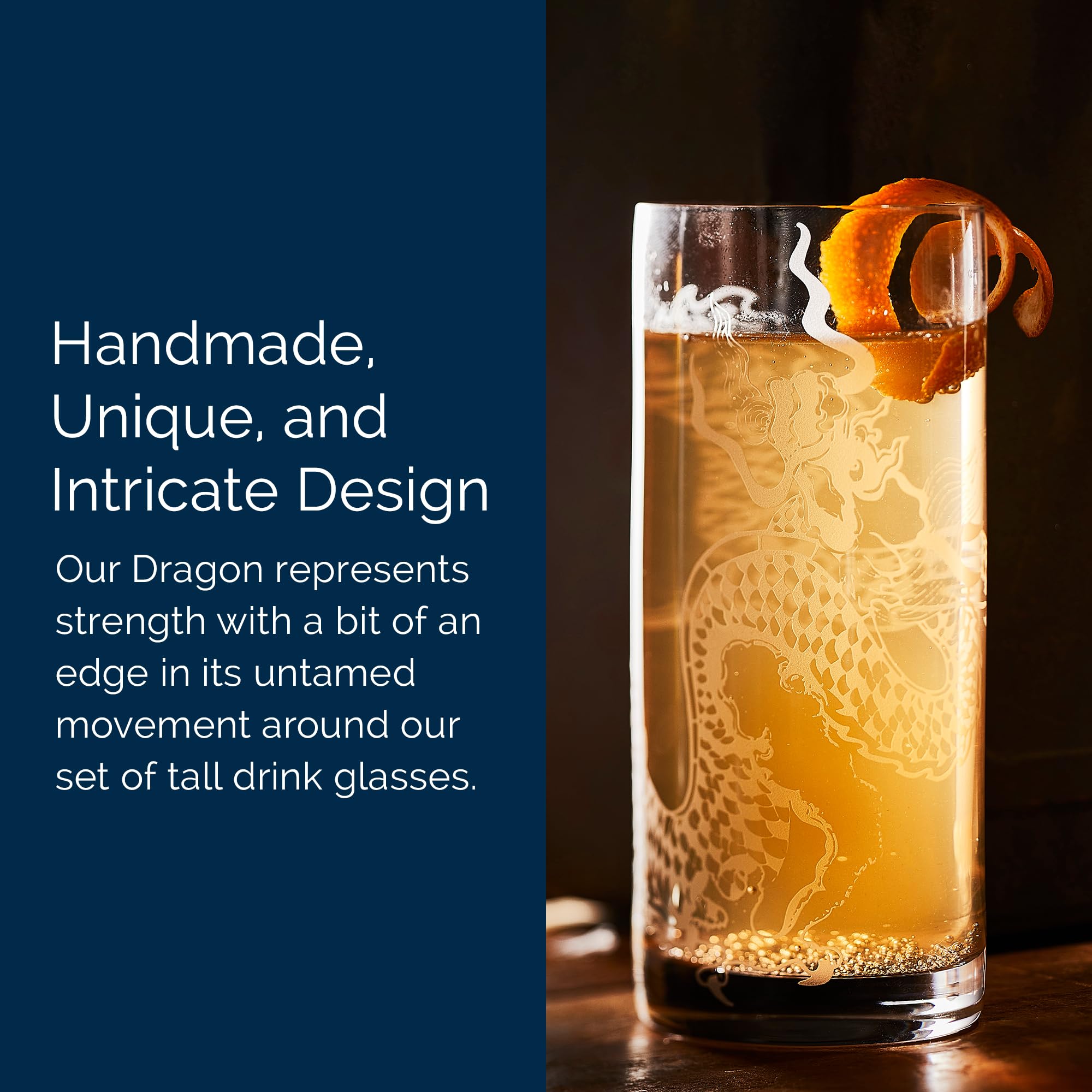 Caskata Drachen Highball-Gläser Set – 2 Stück, 473 Ml, Handgeätztes Kristall, Bleifrei, Geschenkbox