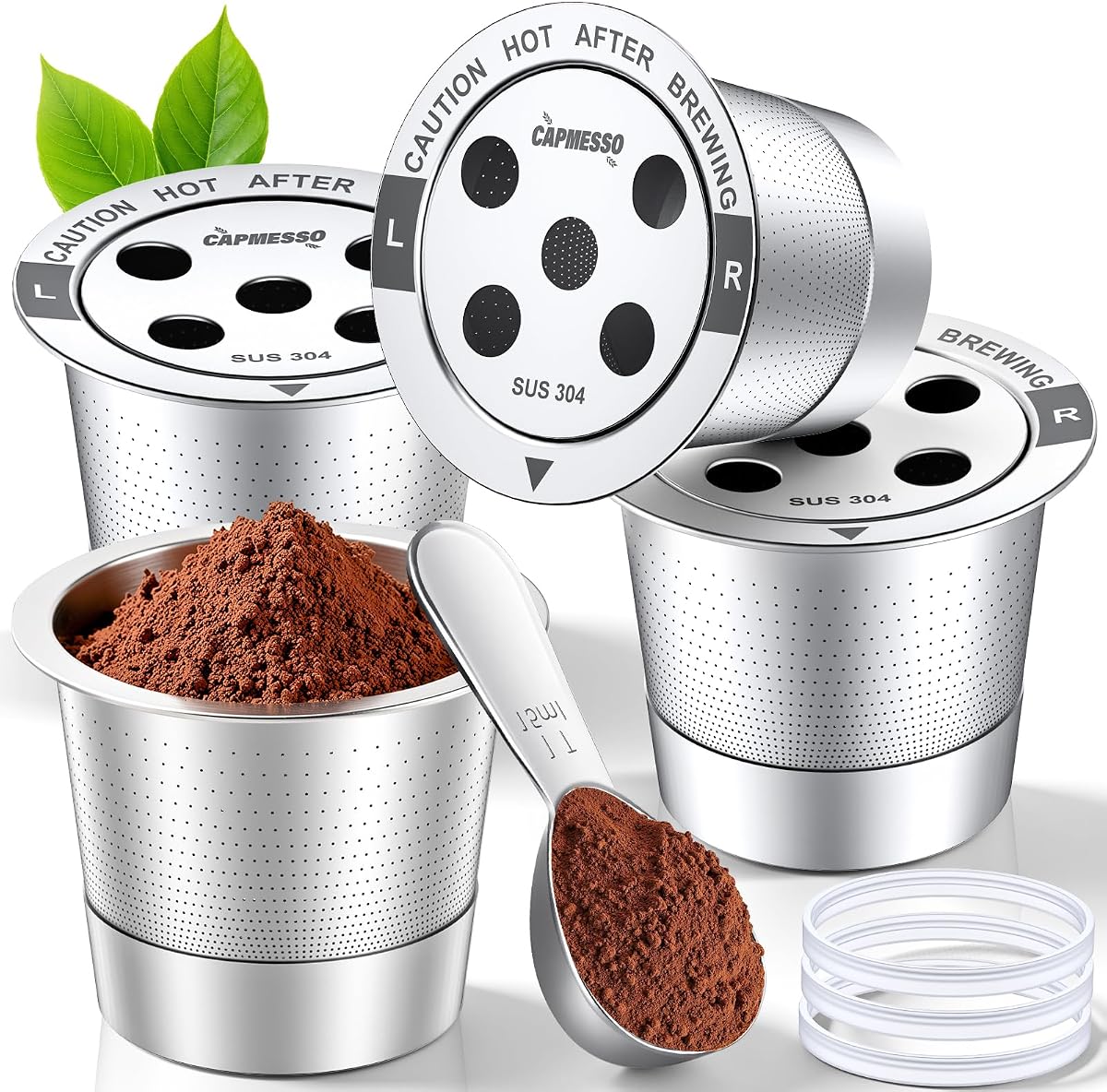 CAPMESSO Reusable K Cups for Keurig: 5-hole Stainless Steel Coffee Pod for Richer Coffee Tea - 4 Pack Metal My K Cup Filter with Scoop for K Supreme/K Slim/K-Duo Gen 2,No Plastic,Leak Proof,Easy Rinse