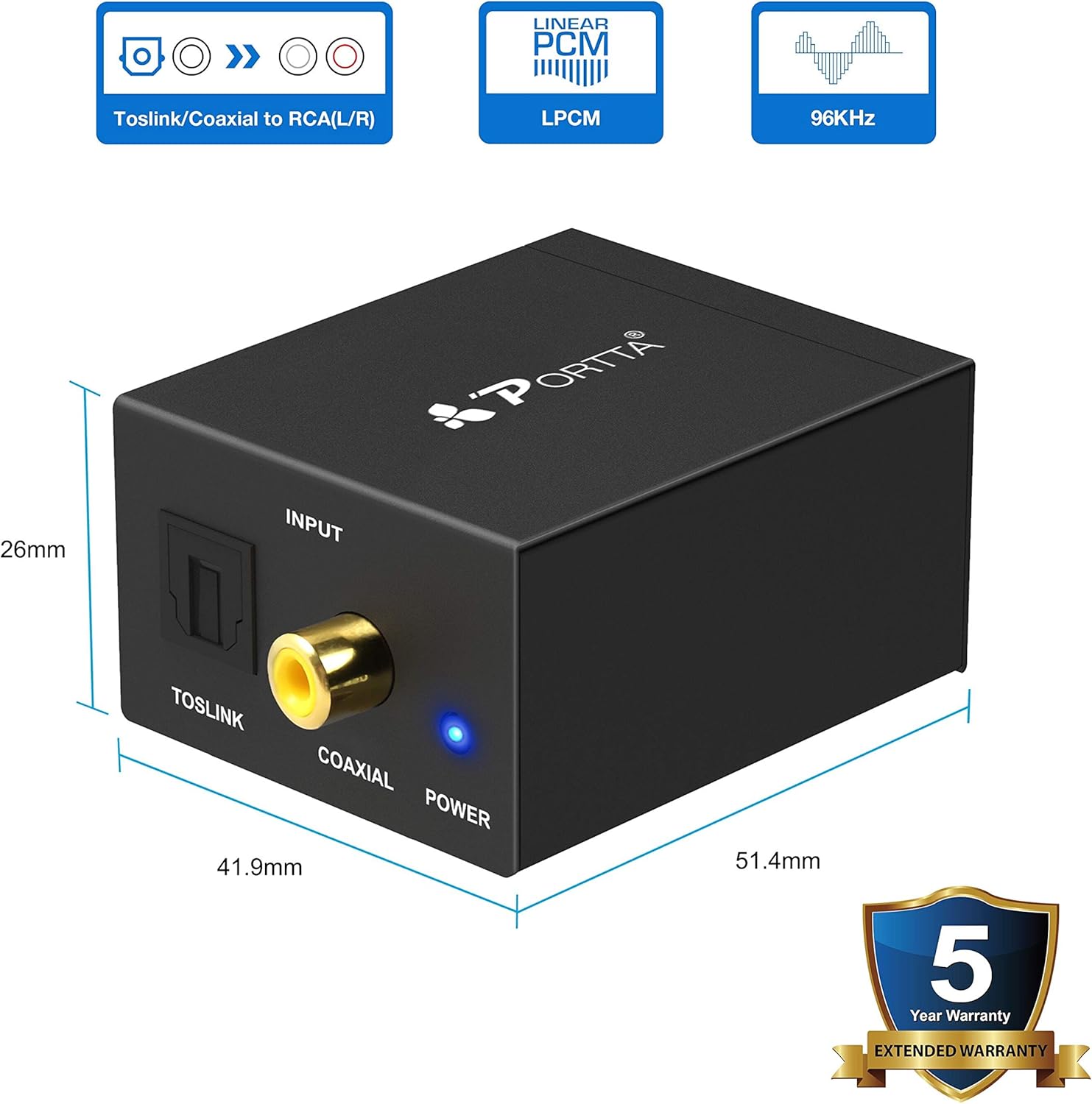 Portta PETDTA Digital Coax and Optical Toslink to Analog Audio