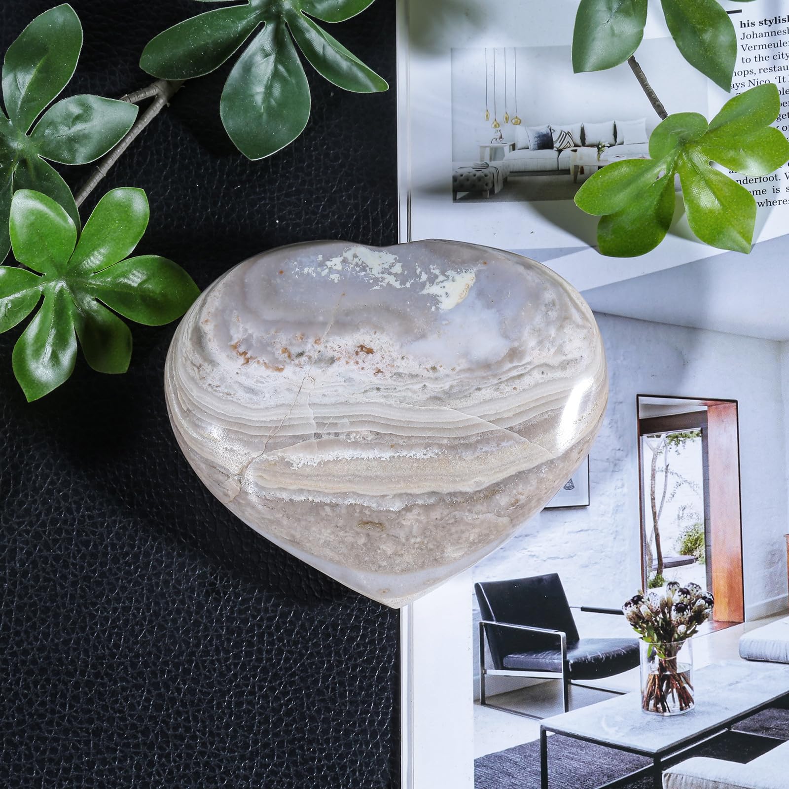 mookaitedecor 101-110mm Ocean Agate Jasper Crystal Love Heart Stone Crystal for Love Palm Worry Stone Reiki Healing Pocket Crystal Heart Ornament for Home Heart Gift for Crystal Collectors - Image 4