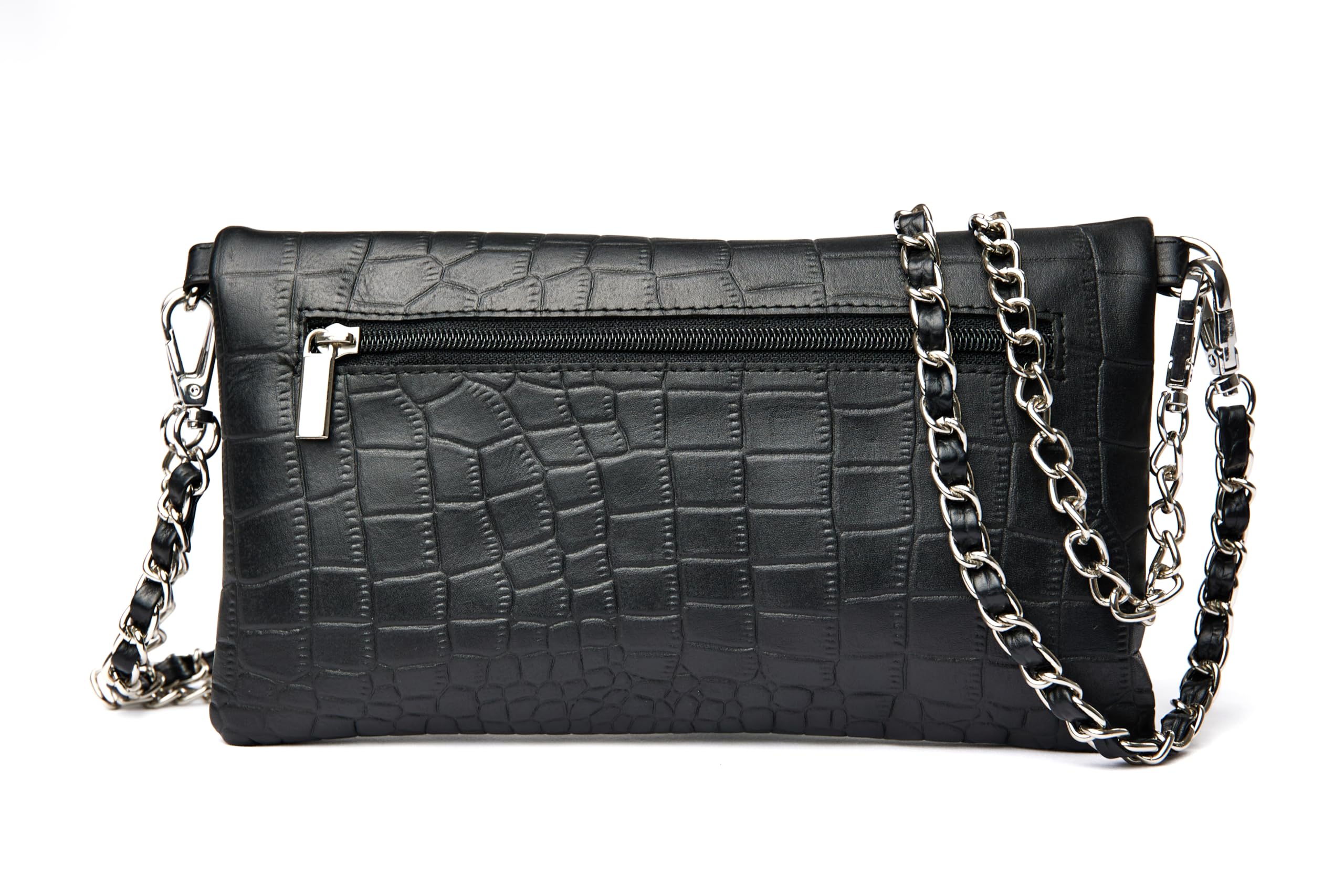 Genérico Bolso Croco - Envio 24 h - Bolso Bandolera Mujer Mediano de Cuero/Piel - Estampado Cocodrilo con herrajes en acabado metálico plateado - Cremallera - Bolso para Regalo