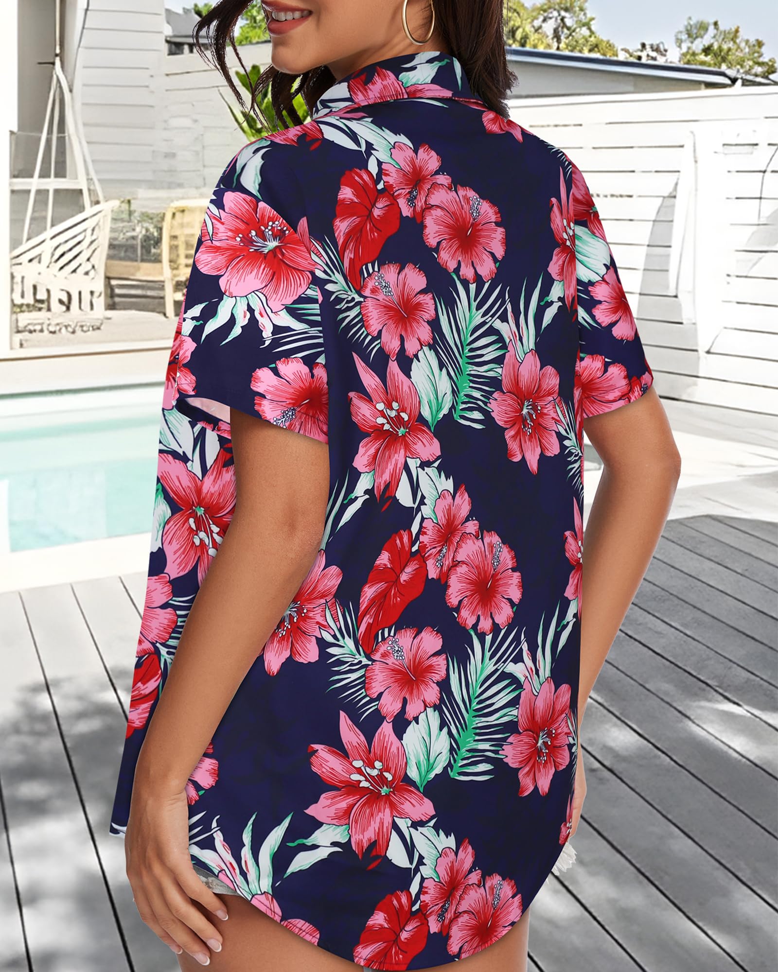 Gosunny Chemise hawaïenne pour femme - Chemise d'été tropicale hawaïenne à manches courtes - Chemisier de plage avec boutons