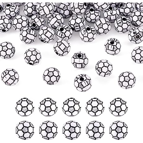 FASHEWELRY 100-piece White Soccer Ball Spacer Beads