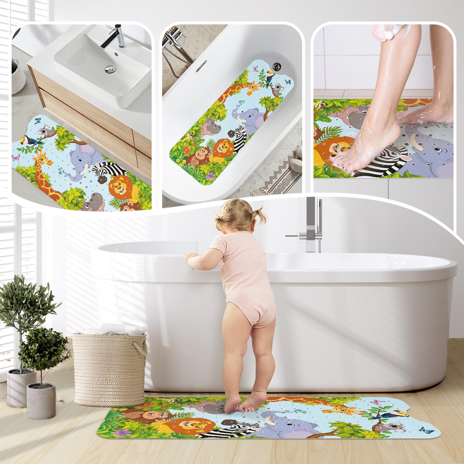 SHUCHING Tapis de Bain Antidérapant Enfant Animaux de la Jungle, Tapis Baignoire Antidérapant Bebe, Réssistant à la Moisissure et Lavable en Machine 100 x 40 cm