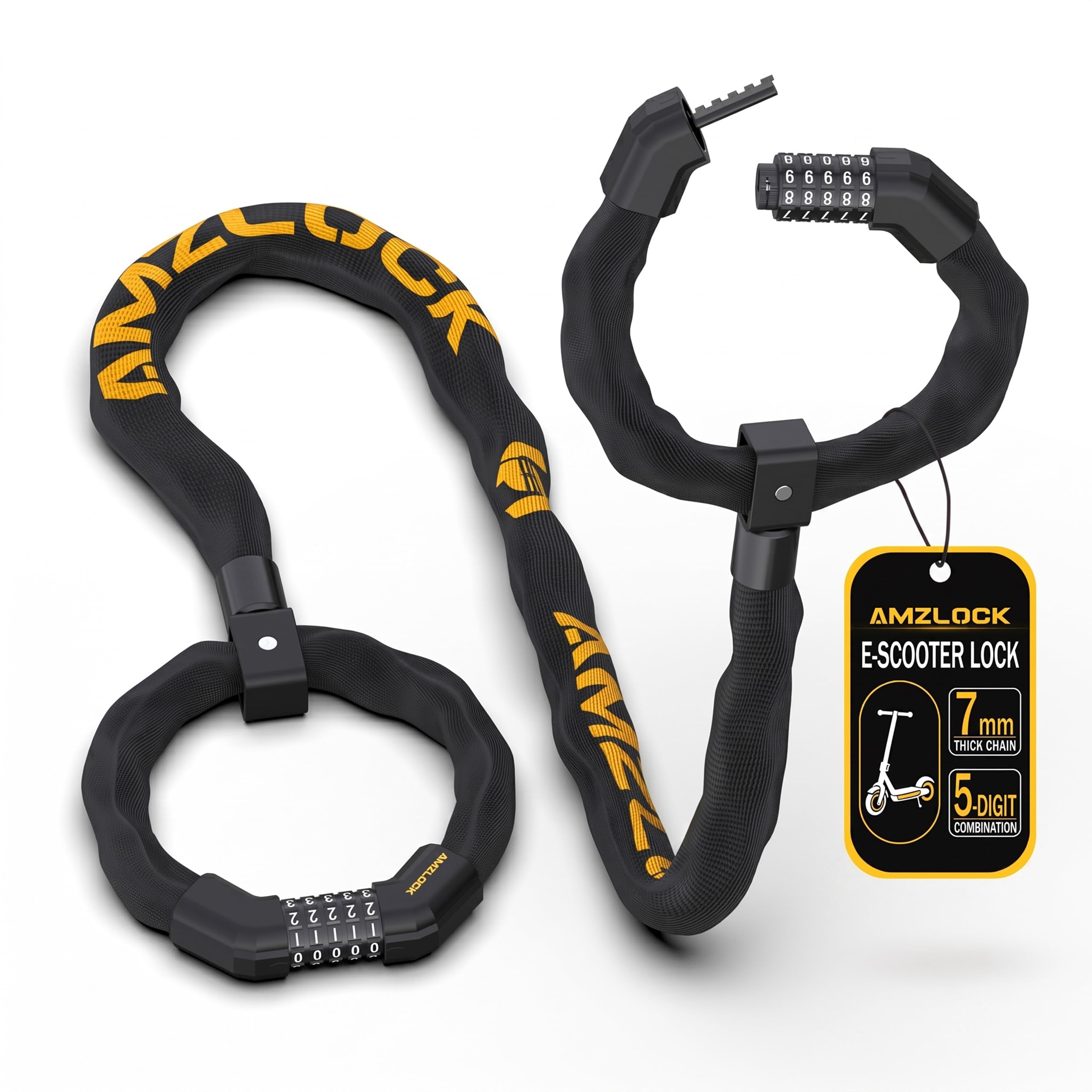 Candado Patinete Electrico, Cadena con Código, 7 mm, 91 cm | Candado Bicicleta con Código de 5 Dígitos, Cadena con Doble Cierre, para Patinetes, Bicicletas y Motos