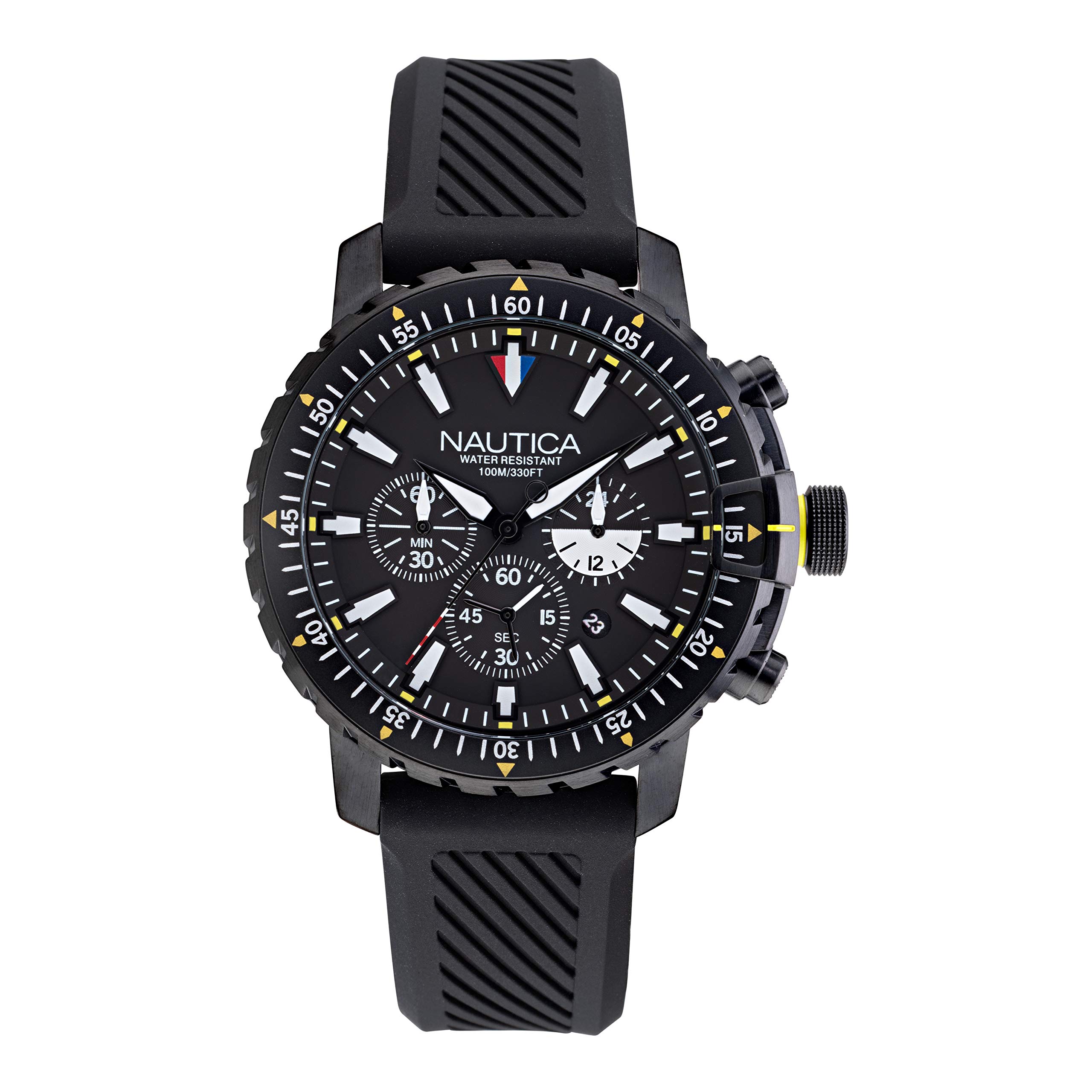 Nautica Mens Stainless Steel Quartz Silicone Strap, Black, 22 Casual Watch (Model: NAPICS009) (B0875F5CG1) Amazon Price History, Amazon Price Tracker