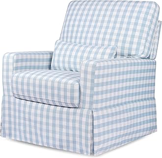 Namesake Crawford Pillowback Comfort Swivel Glider in Blue Gingham, Greenguard Gold & CertiPUR-US Certified