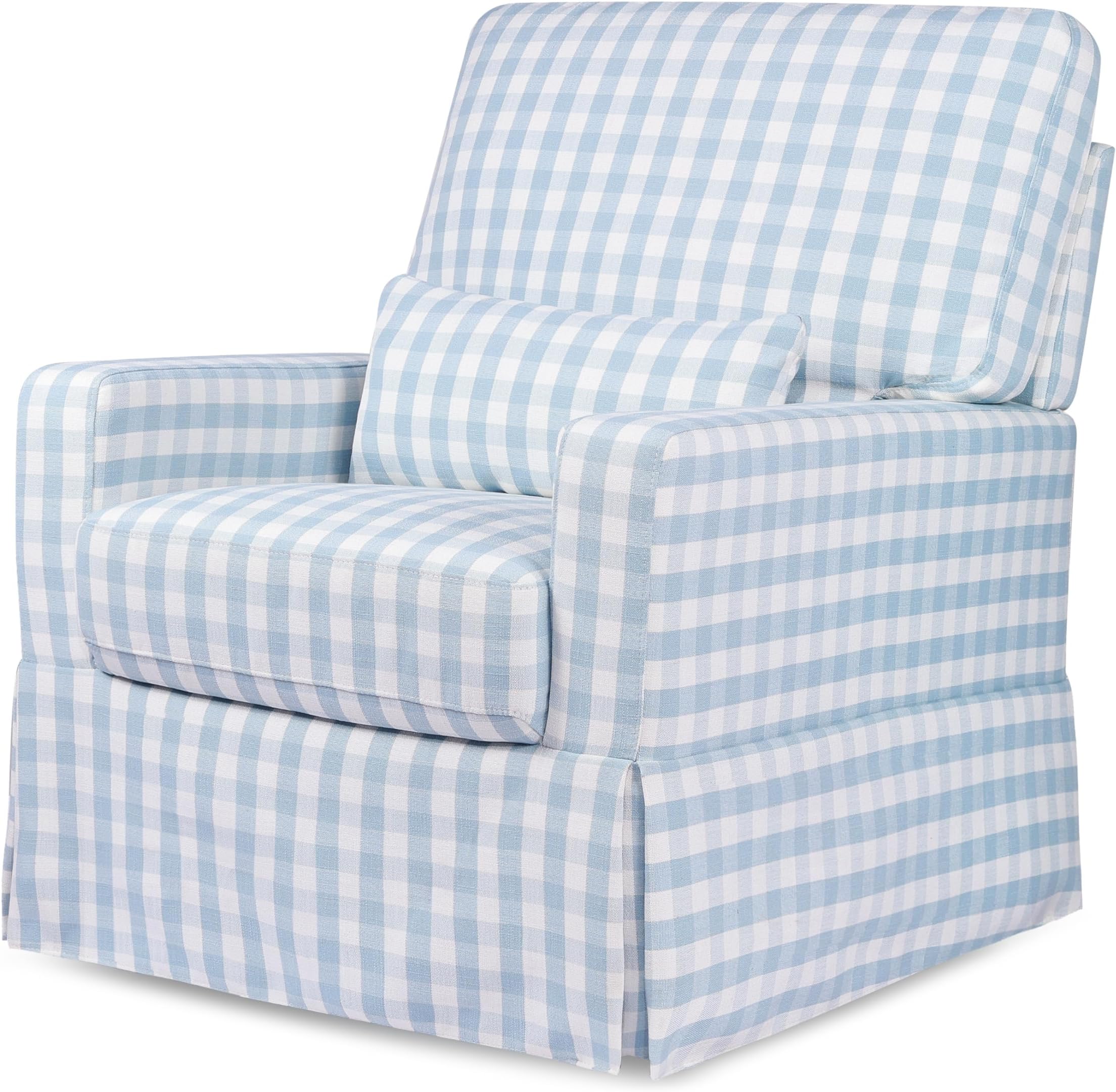 Namesake Crawford Pillowback Comfort Swivel Glider in Blue Gingham, Greenguard Gold & CertiPUR-US Certified