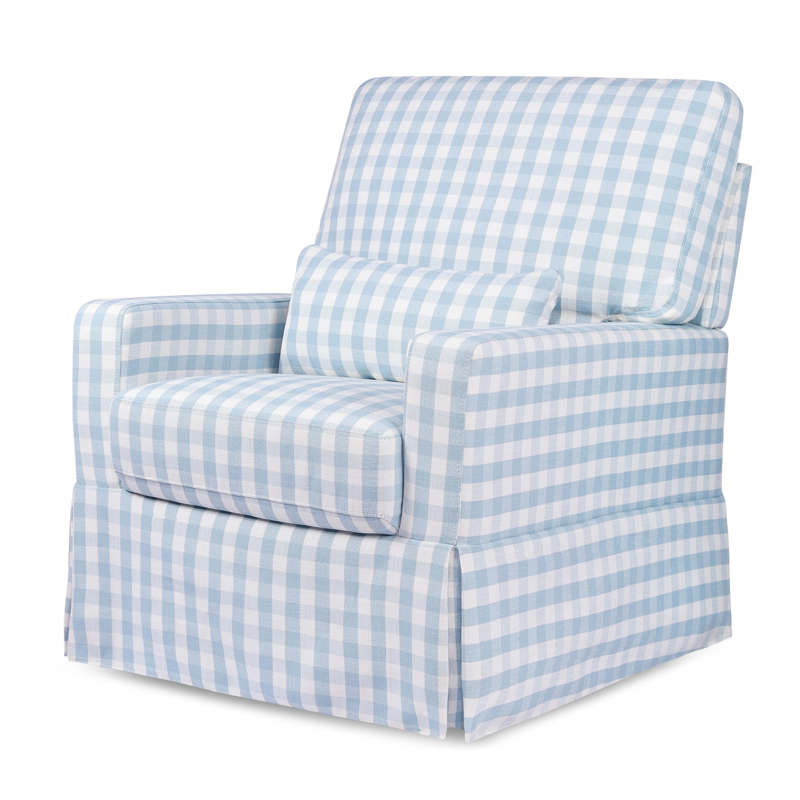 NAMESAKE Crawford Pillowback Comfort Swivel Glider in Blue Gingham, Greenguard Gold & CertiPUR-US Certified