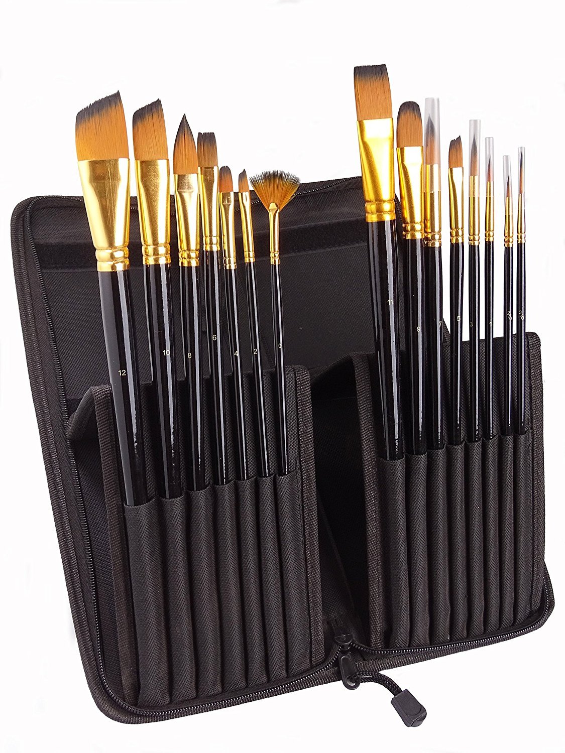 Fuumuui Artist Paint Brush Set -15Pcs Paint Brushes Includes Pop-up Carrying Case,for Acrylic, Oil, Watercolor, Creative Body Paint, Decorating and Gouache Painting