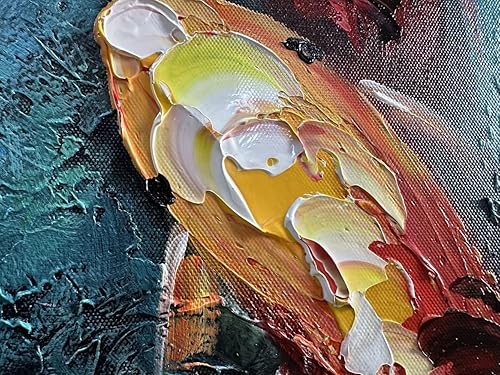 Miniatura 3 de zoinart Oil Painting on Canvas Vertical Wall Art 24x48 Inches 3D Nine Fishes Modern Style Abstract Wall Paintings Hand-Painted Fish Artwork Home