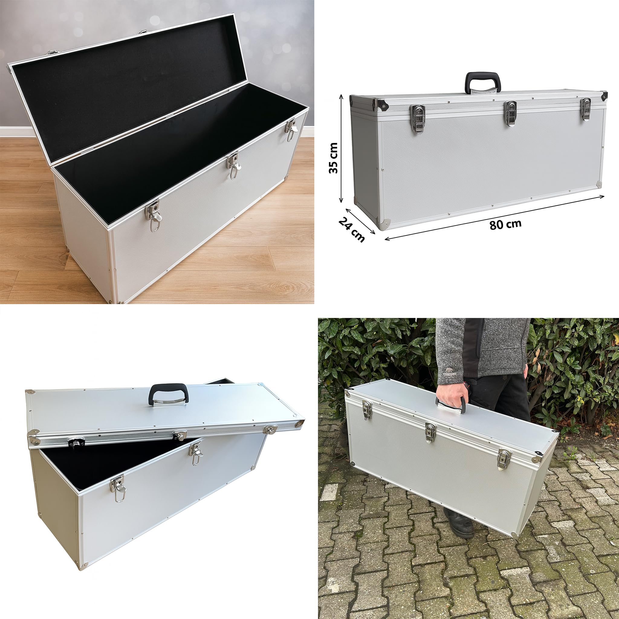 ECI Maleta (LBH) 80 x 25 x 35 cm plata tapa extraíble maletín de música caja de instrumentos de medición de pesca maletín de transporte
