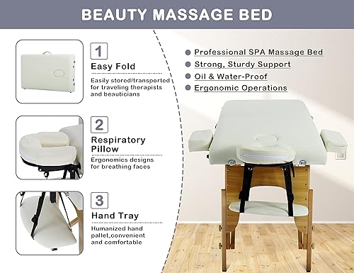 Miniatura 4 de Mesa de masaje portátil, mesa de masaje plegable con funda de transporte, altura ajustable para cama de pestañas, mesas de masaje portátiles para