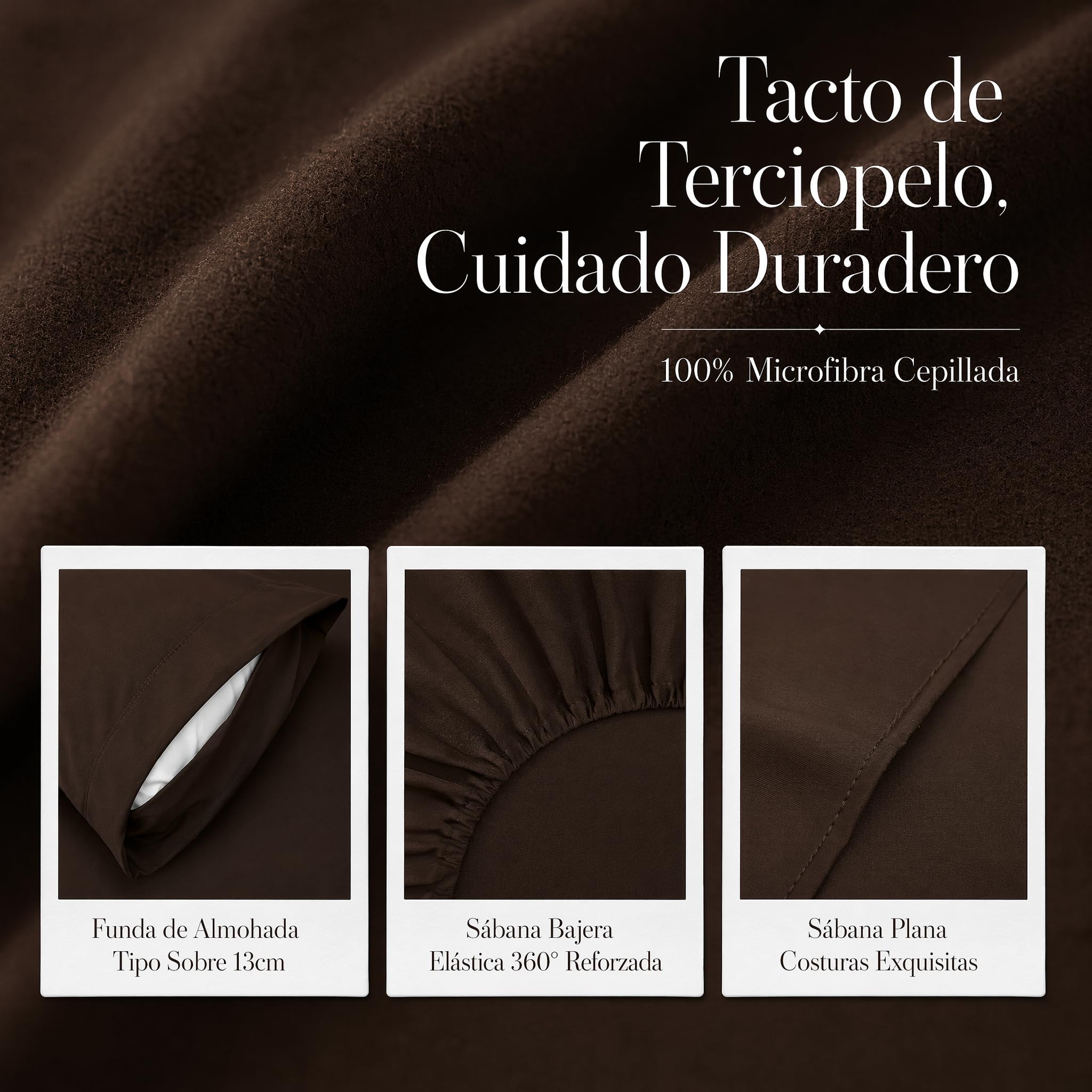 various Juego de Sábanas Cama 160 Microfibra Cepillada Prelavada, 4 Piezas con Sábana Bajera Ajustable 30 cm, Sábanas Suaves y Cálidas para Invierno,Dos Funda Almohada 50x75 cm,Marrón