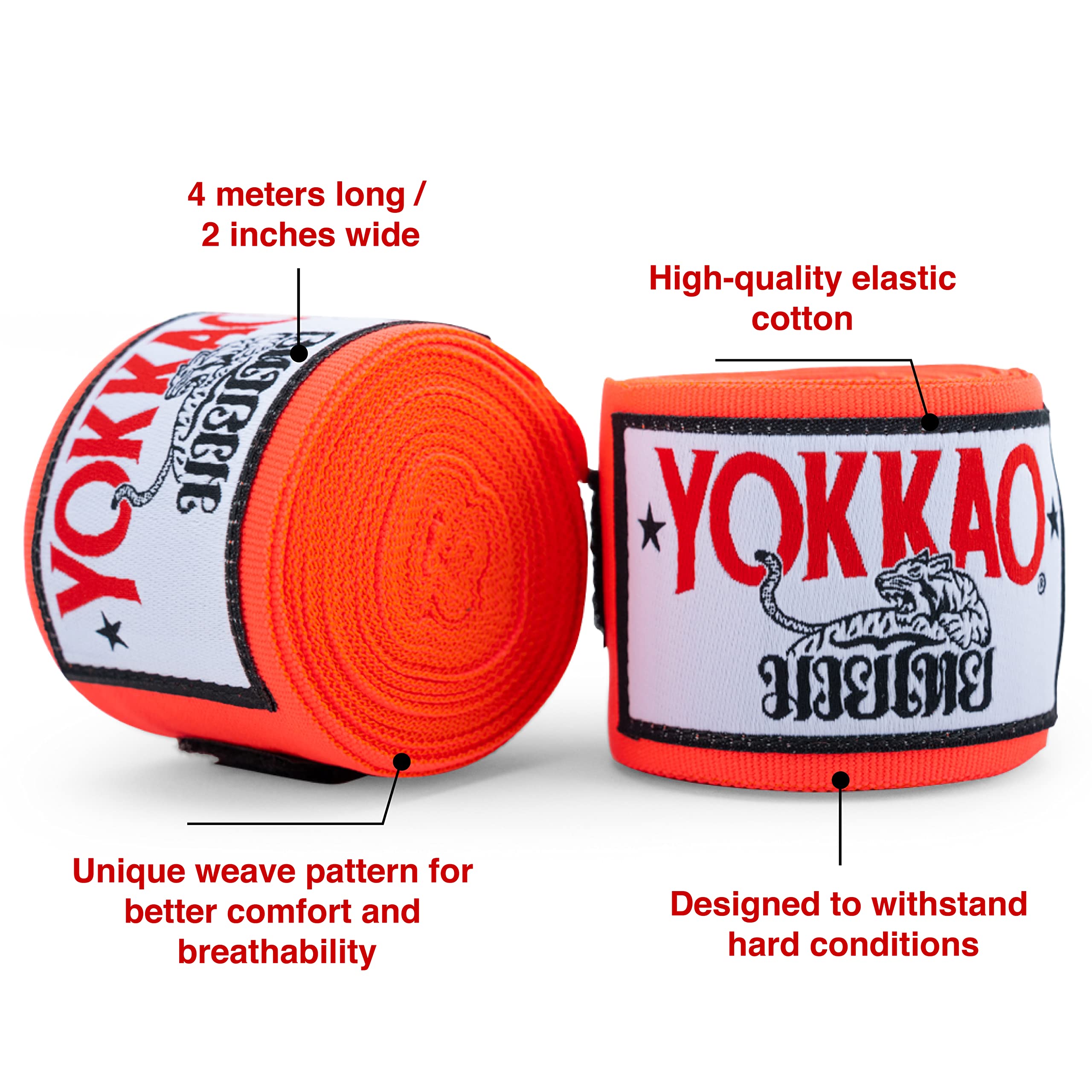 Fasce Elastiche Per Mani YOKKAO - In Cotone Elastico, Per Muay Thai E Allenamento, Arancione Fluorescente - Foto 6