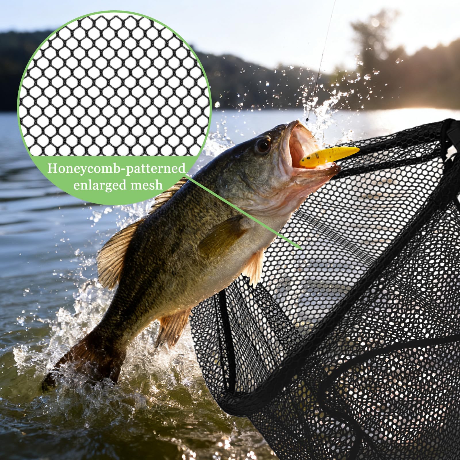 CATELL Red de Pesca Plegable Telescópica Triangular, 90cm Red de Pesca Telescópica con Malla de Goma Sacaderas de Pesca para Captura Estanques Acuario Salmón Trucha Bajo Pez Gato