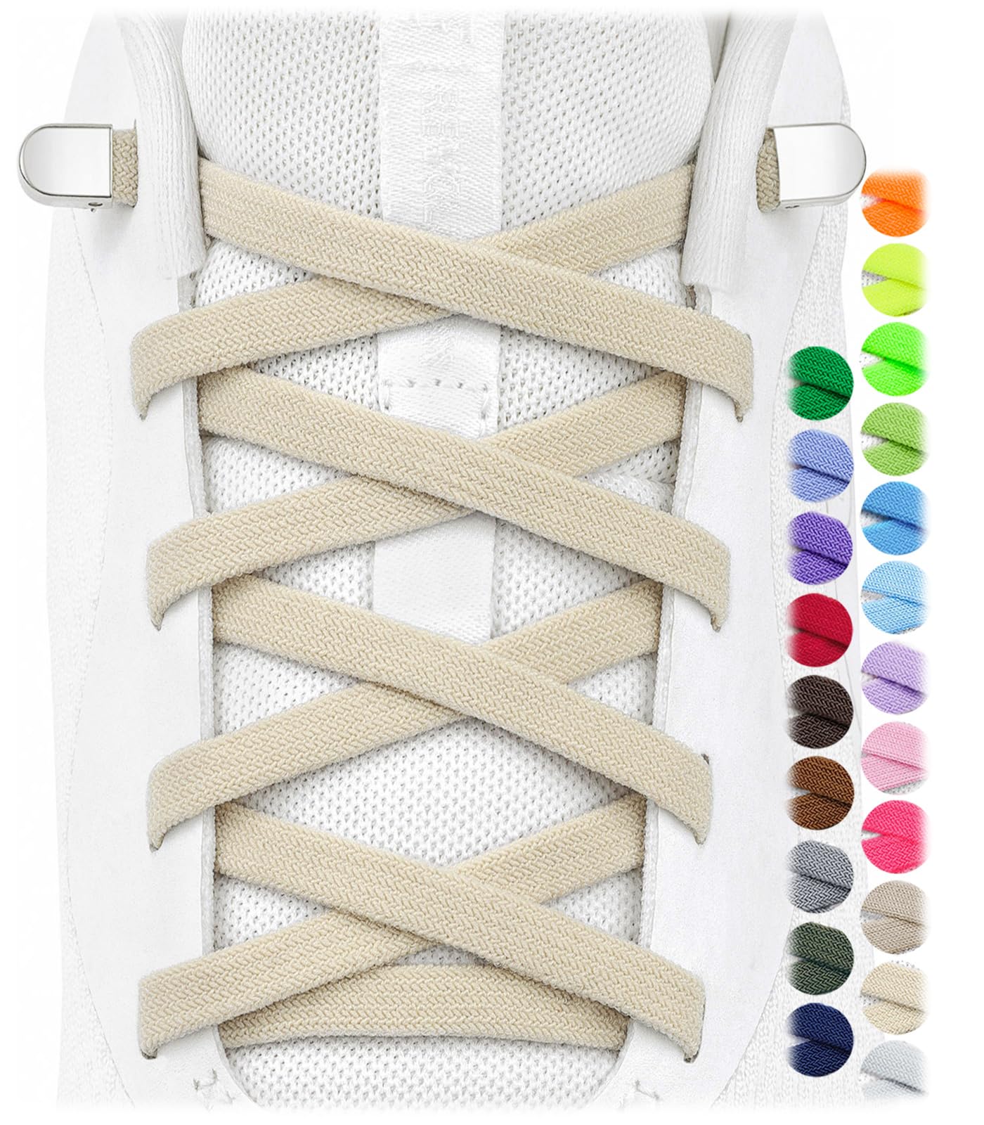 Stepace 2 Pairs Flat Elastic No Tie Shoe Laces for Kids and Adults Sneakers