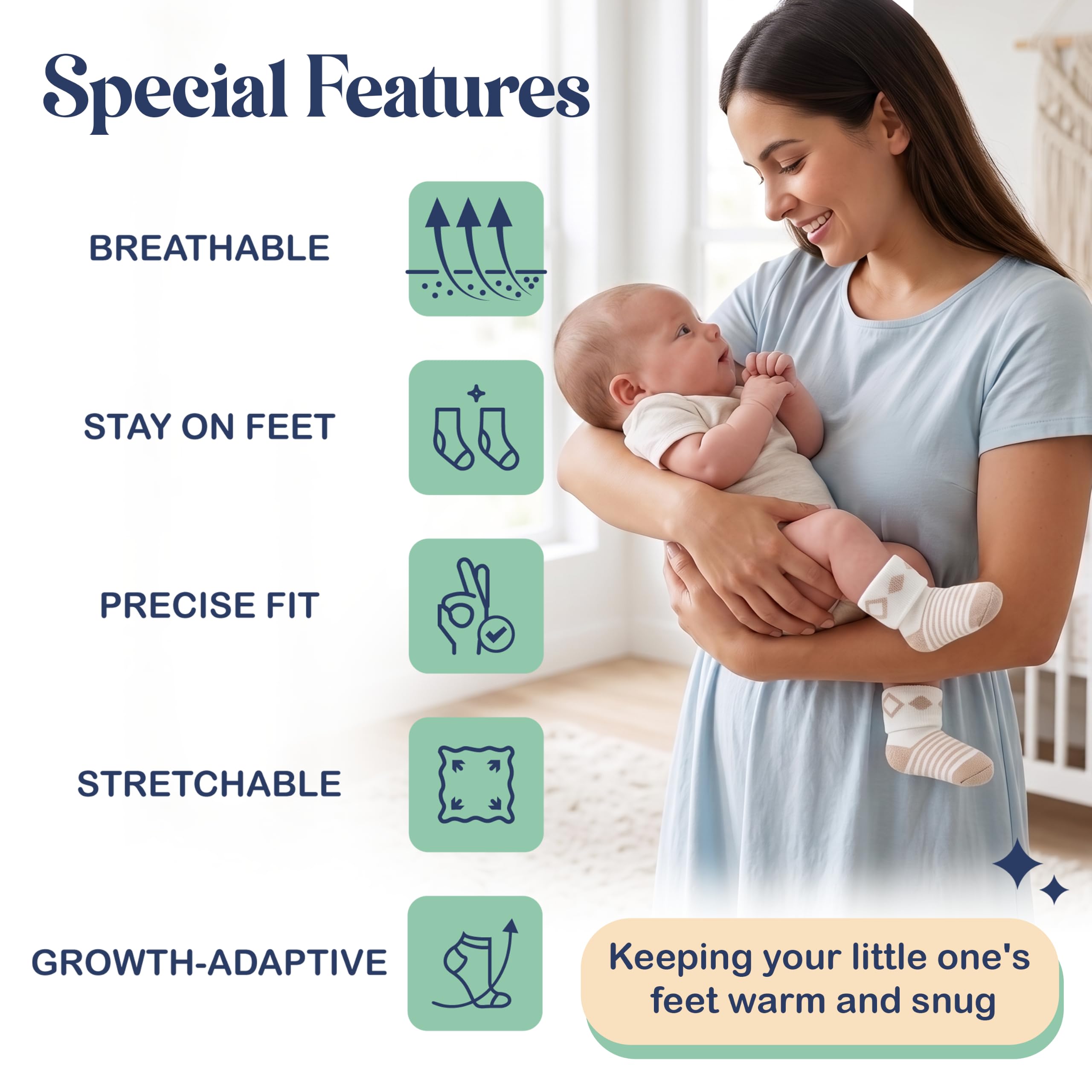 Mother's Choice Lot de 12 paires de chaussettes pour bébé de 0 à 6 mois, en coton bio, unisexe, douces et hypoallergéniques pour nouveau-né