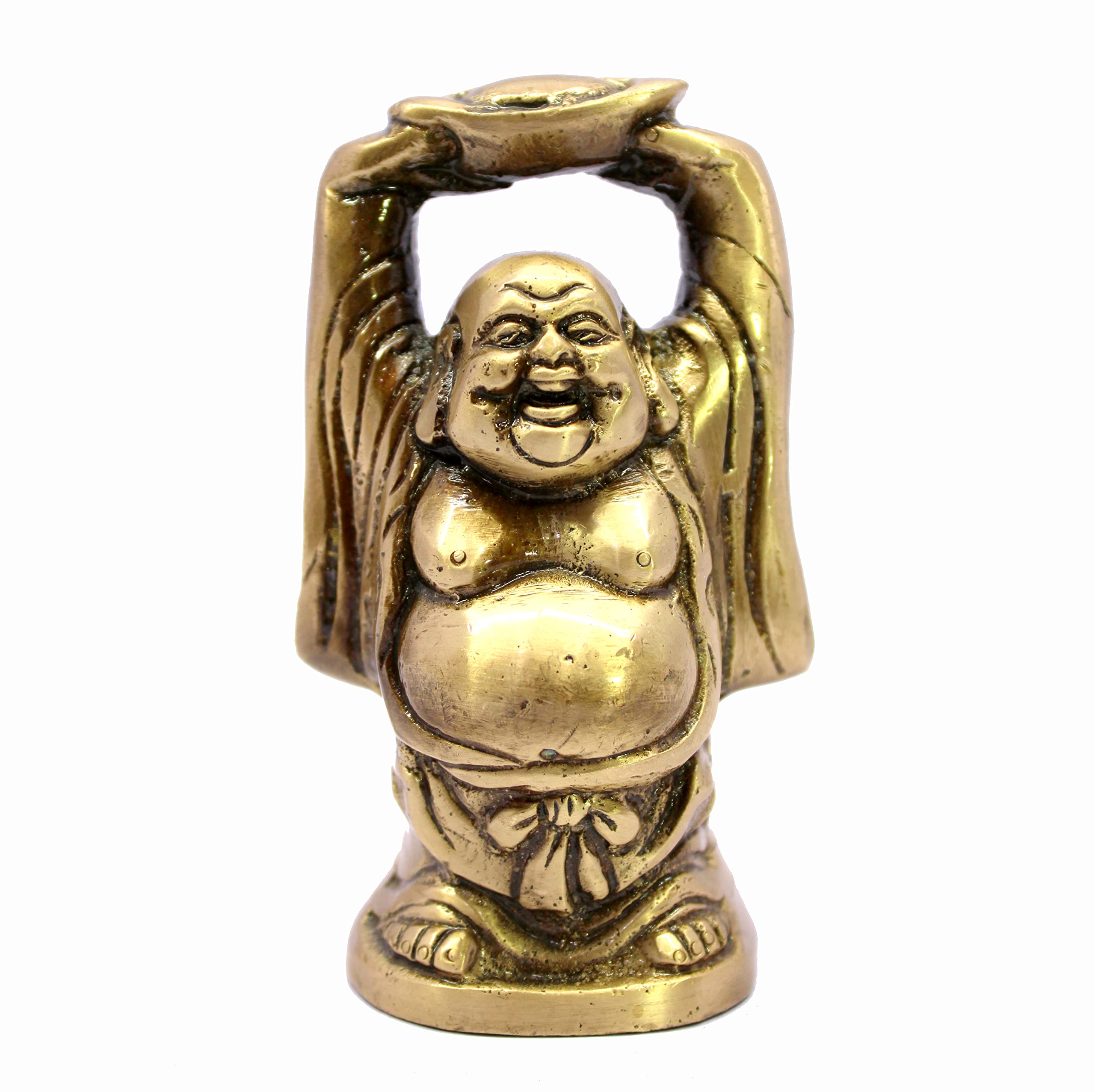 eSplanadeLaughing Buddha Statue For Money Wealth & Good Luck Brass Home Decor Item For Living Room Office Table Or Desk Shelf Feng Shui Showpiece Idol & Figurine House Warming Gift Brass Gold