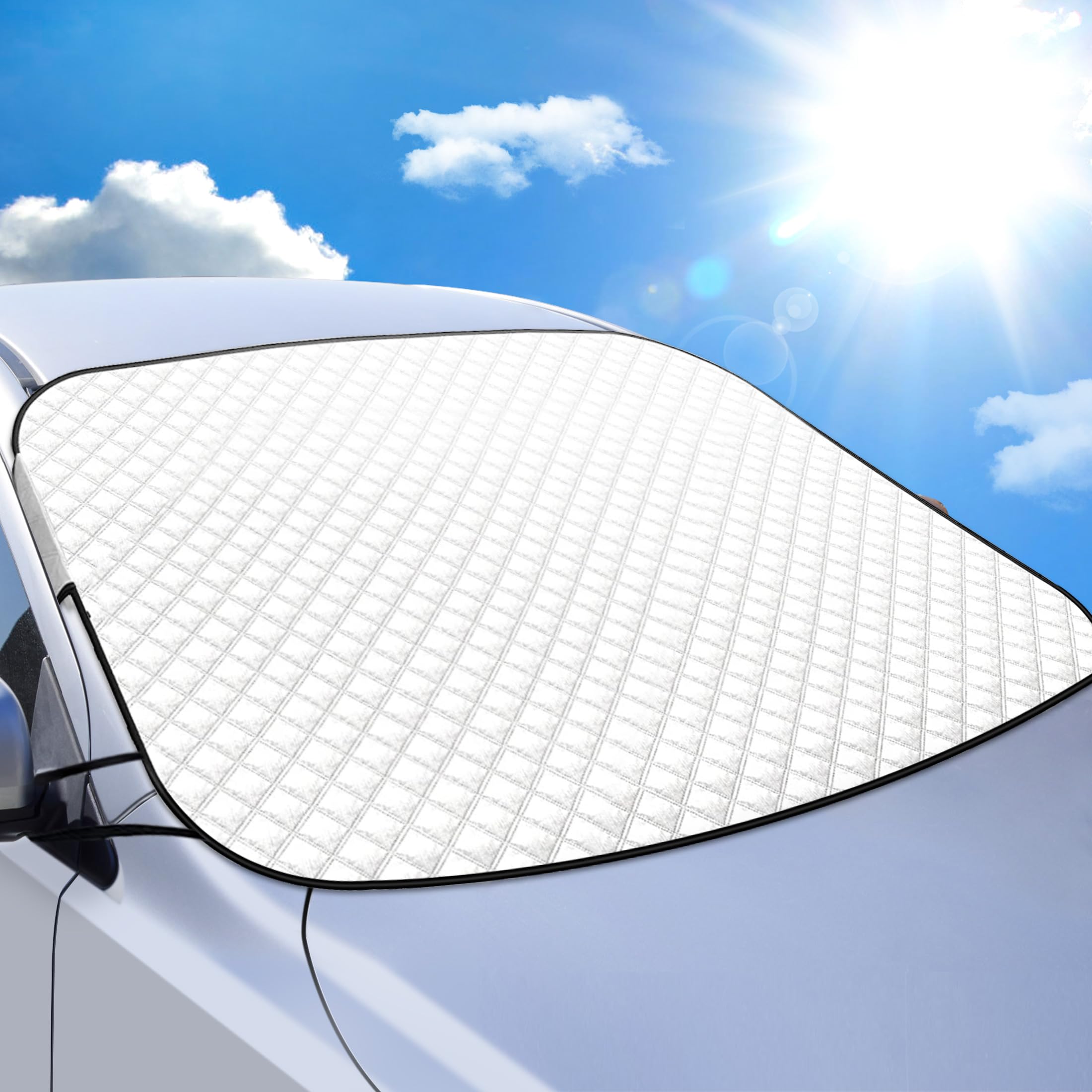 Copriparabrezza Antigelo E Antineve Riloer 190x107 Cm - Tessuto Oxford 600D Con 6 Fasce Elastiche, Protezione Invernale Per Auto, SUV
