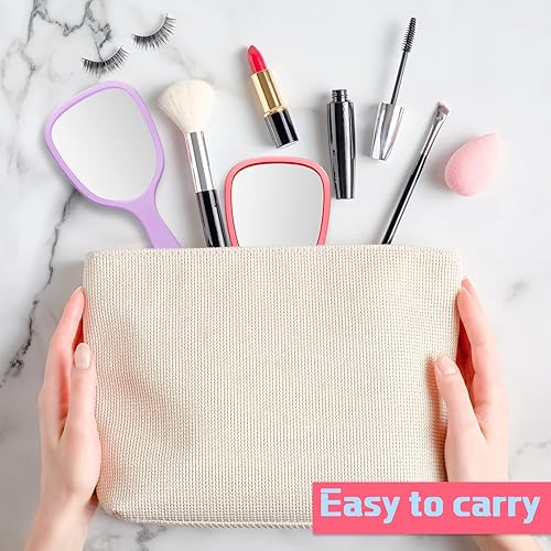 Miniatura 7 de Espejo de mano de mano con mango de plástico compacto para maquillaje de viaje, espejo cosmético, pequeño espejo personal portátil de mano para el