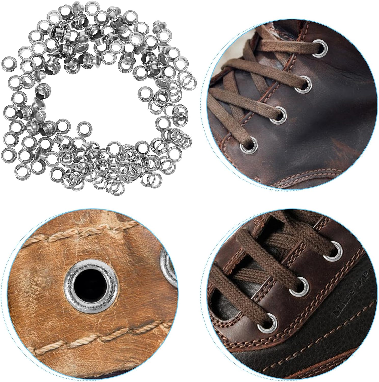 CORHAD 50pcs Silver 6mm Metal Hollow Rivet Eyelets for Shoes and Fabric, Mini Grommets Sewing Fasteners for Crafting and Shoe Repair Accessories