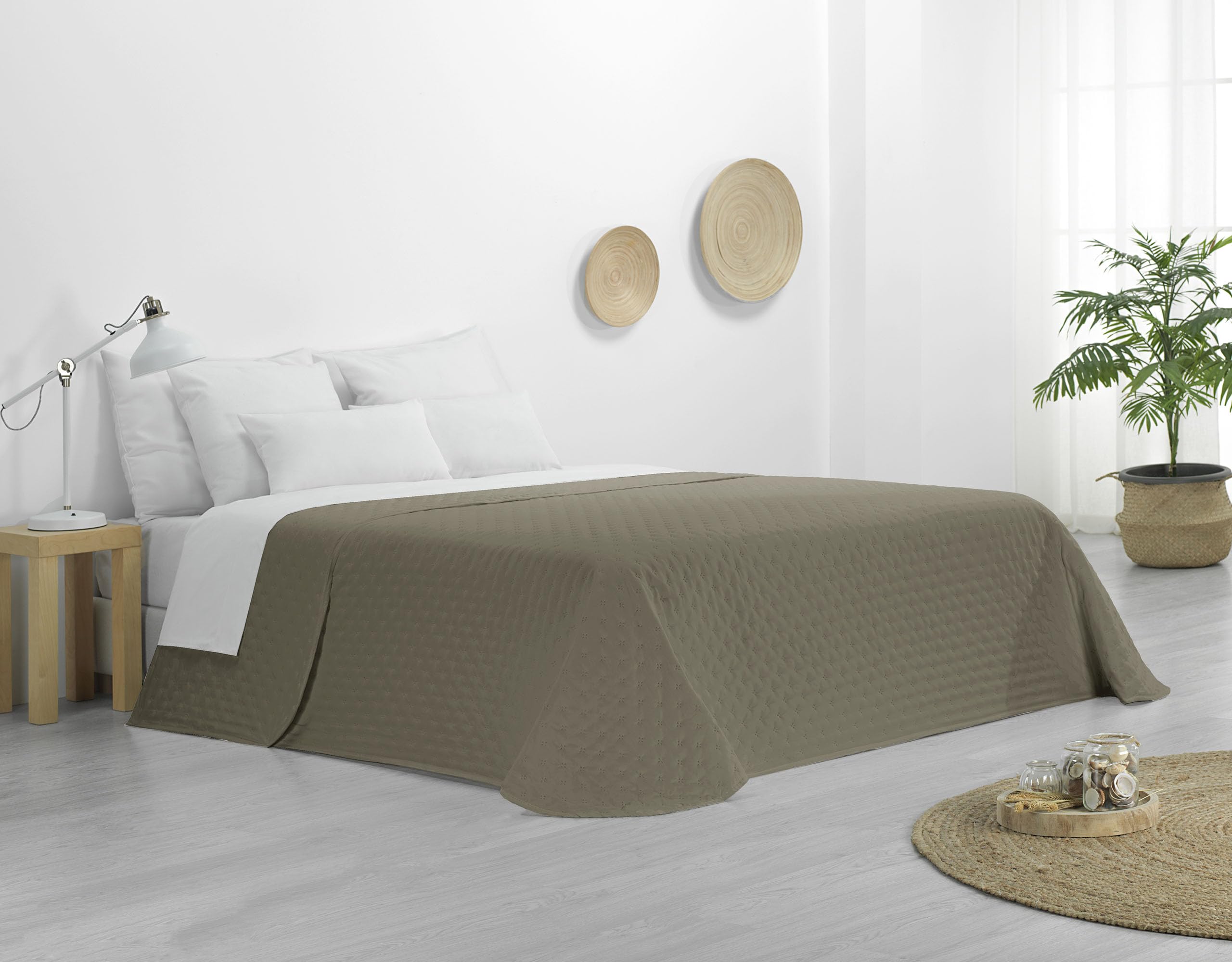 Colcha Verano Cama 105 Cubre Cama Acolchado Fino Reversible Kaki