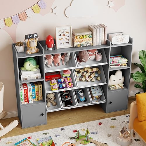 Miniatura 8 de Costzon Organizador de almacenamiento de juguetes para niños de 56.5 pulgadas con 8 contenedores extraíbles, estantería de 4 niveles para niños