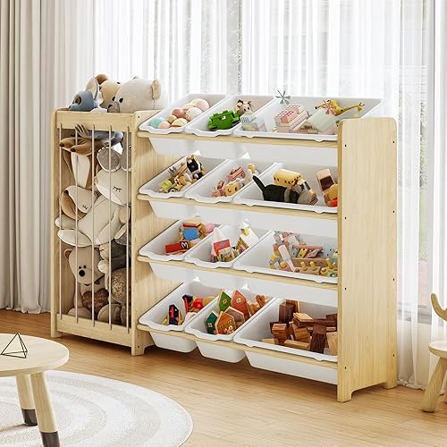 Miniatura 8 de Organizador de almacenamiento de juguetes para niños, 2 en 1 de almacenamiento de animales de peluche y organizador de juguetes con 12 contenedores,
