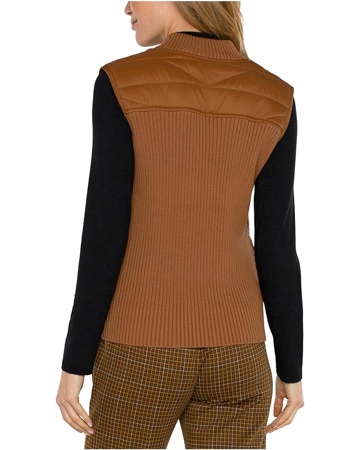 Liverpool Los Angeles Petite Sleeveless Quilted Front Full Zip Sweater Vest - #3 of 4
