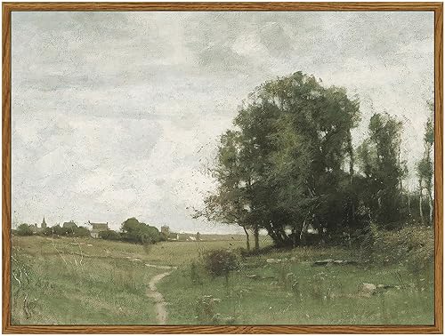 ARPEOTCY Arte de pared enmarcado vintage de campo, el camino a la aldea, paisaje, pintura retro, decoración estética, 12 x 16 pulgadas, lienzo