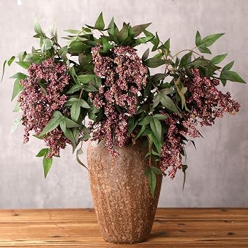 Zeyune 3 Pcs Artificial Dusty Plum Berry Stem for Vase 35 Inch Fall Faux Flowers Picks Branches Fake Realistic Sedum Stem Spray for Wedding Holiday Seasonal Farmhouse Mantel Harvest DIY Home Decor
