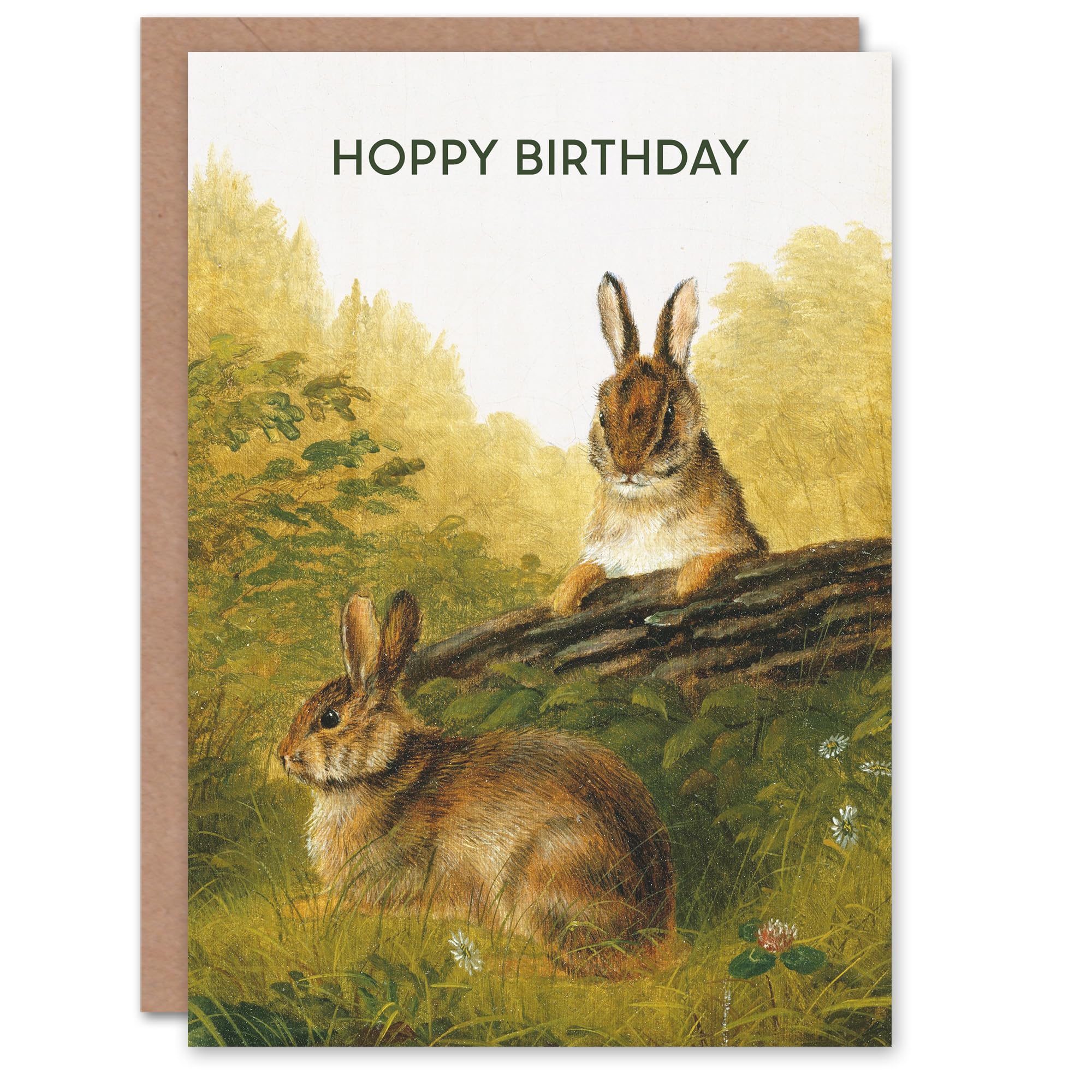 Artery8 Arthur Fitzwilliam Tait Birthday Card Rabbits on a Log Hoppy Pun