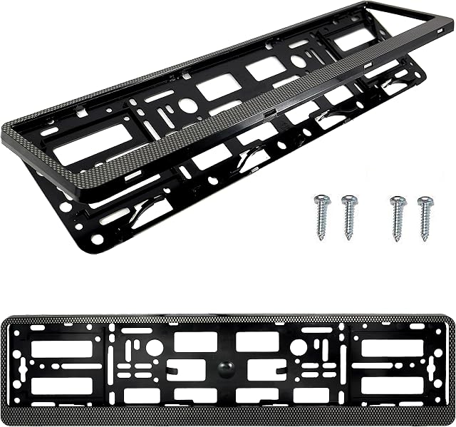 PAIR (2PCS) CARBON HINGED Car Registration License Number Plate Surround Holder for flat car bumpers, caravans and trailers