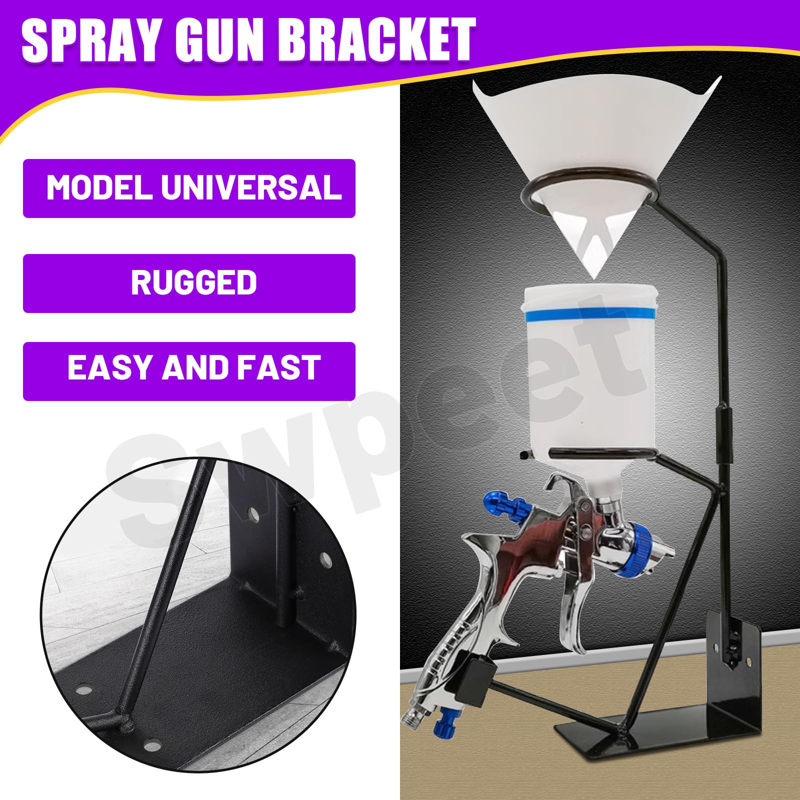 Swpeet 52Pcs 15 "Global Gravity Feed Vernice Pistola A Spruzzo Supporto Stand con supporto del filtro, 12CM Imbuto In Silicone, 100 Micron Filtro Vernice con fine Nylon Mesh Assortimento Kit per HVLP