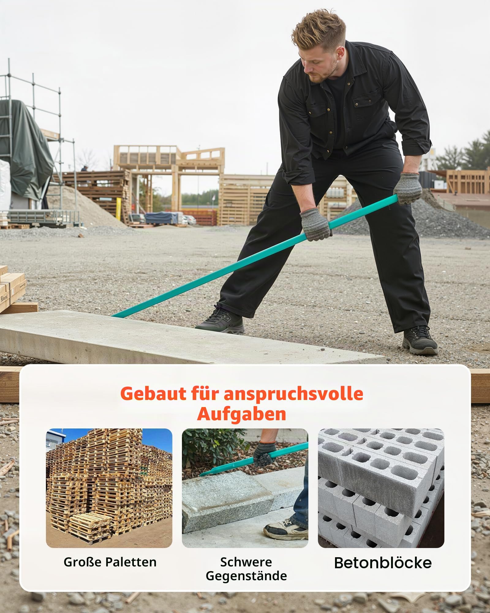 VEVOR Brecheisen, ca. 907 kg Tragkraft, 1422,4 mm Gesamtlänge, Stahl, Nageleisen für Abbrucharbeiten, Beton & Brechen, ideal für den Einsatz im Bauwesen & in der Industrie, mit optimaler Hebelwirkung
