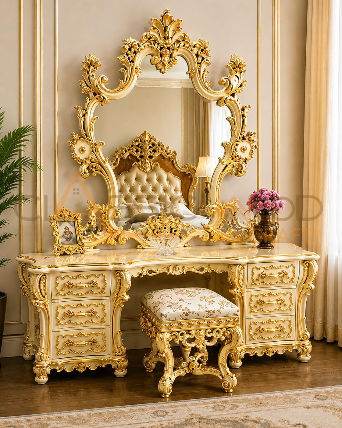 wood dressing table design for bedroom CLASSIC & CRAFT Royal Hand-Carved Teak Wood Ornate Mirror & Upholstered Stool Luxury Victorian Style Wooden Vanity Table Makeup & Home Décor Home & Kitchen Dresser Plans — Wood Trending collection Designed to appear effortlessly Style:PF263808