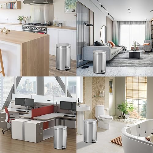 Miniatura 6 de Gzdisbek Cubo de basura de acero inoxidable, cubo de basura de 8 litros2.1 galones con tapa, cubo de basura para cocina y baño, color plateado