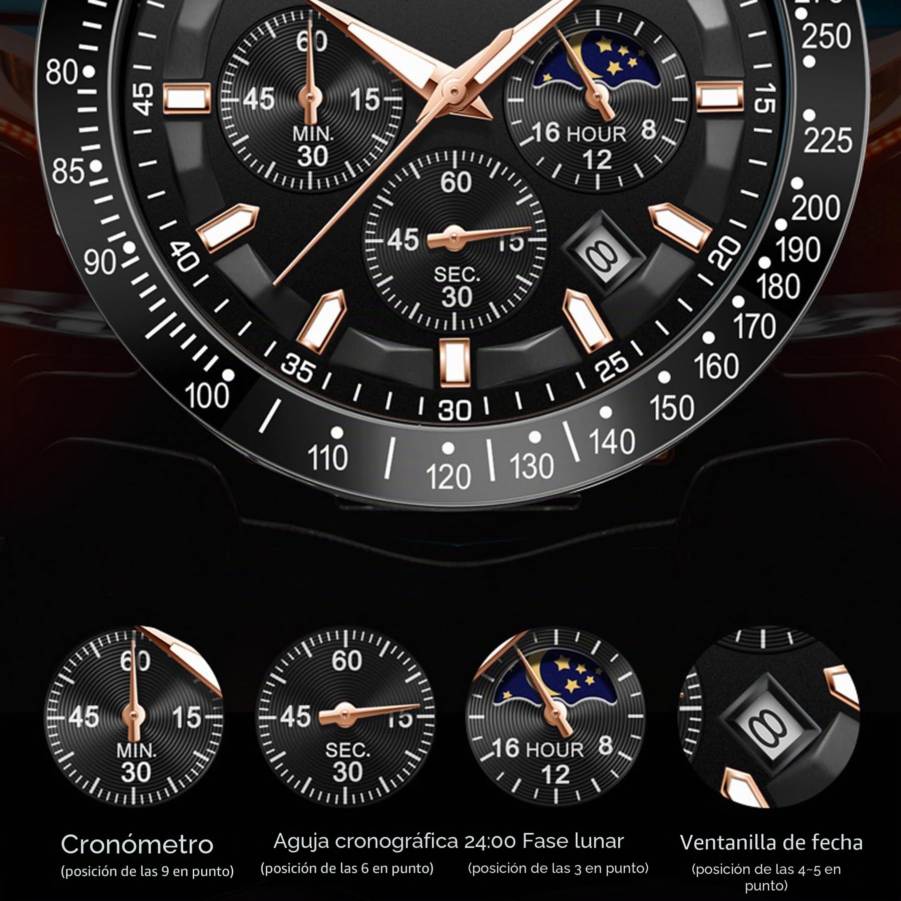 OLEVS Reloj de Hombre de Cuarzo Multifuncional Cronógrafo Correa de Cuero Marrón Impermeable Deportivo Luz Nocturna Moda Calendario Reloj Analógico, Moderno
