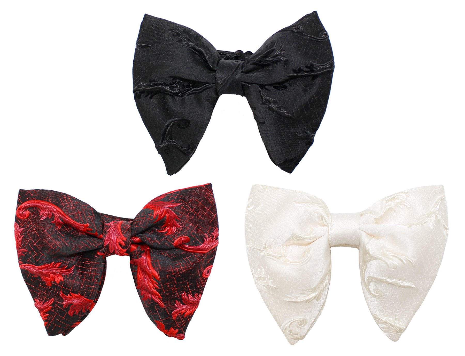 LEVAO Men's Vintage Jacquard Oversized Bow Tie Formal Tuxedo Bowtie, Mix3 Black/Red/White, One size