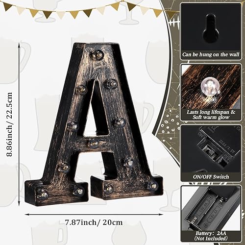 Miniatura 2 de Aurelema Letras con luces LED vintage iluminadas, letras rústicas iluminadas con luces, funciona con pilas, letras con luz LED para cafetería, bar,